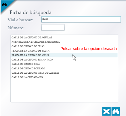 Ficha para la búsqueda de calles